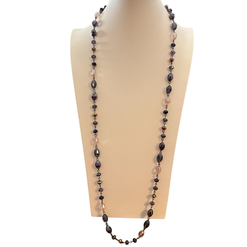 Crystal‎ Beaded Necklace Purple Lavender Pink Chain Link Faceted Bead AB Coated